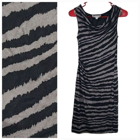 LOFT Petite Black Tiger Stripe Animal Print Gathered Waist Sleeveless Dress XSP - Picture 1 of 10